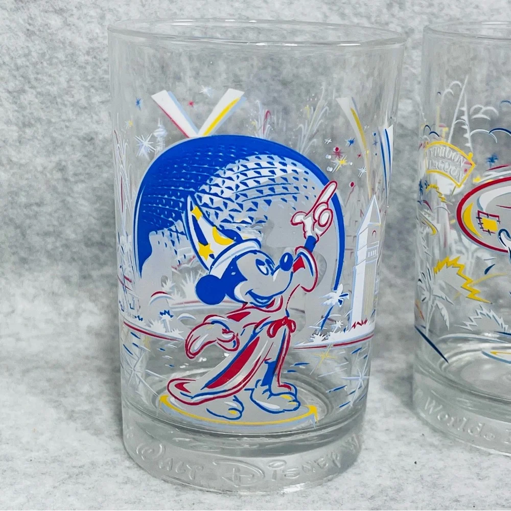 DISNEY World 25th‎ Anniversary Glasses Set of 2 Glass Cups Tumblers Goofy
